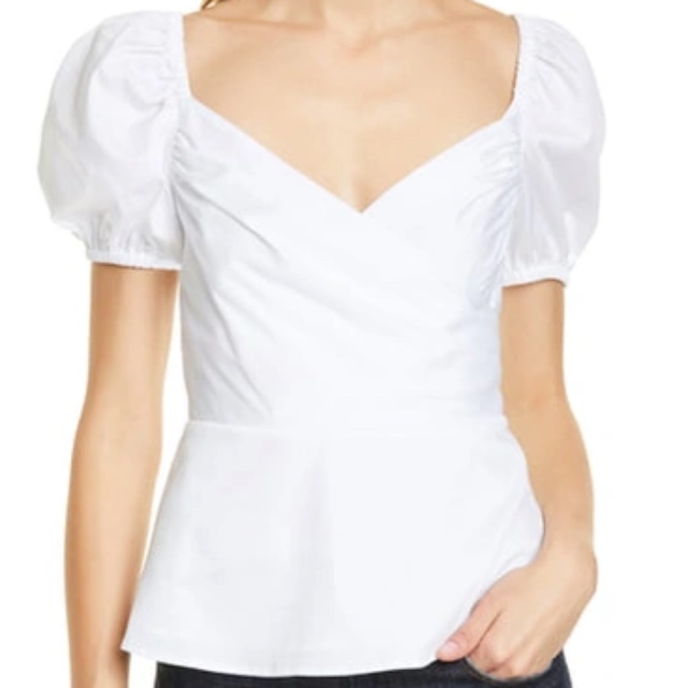 Kate Spade Puff Sleeve Peplum Cotton Blend Blouse In Fresh White - NWT - size 4